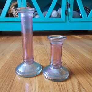 Vintage Retro Fiesta Glass Candle Holders